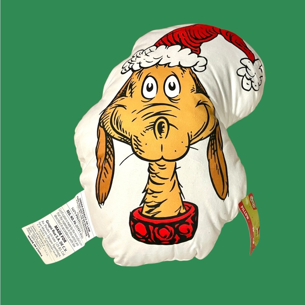 Max the Dog Dr. Seuss Grinch Christmas Holiday Head Shaped Throw Pillow 16 Inch